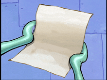 a cartoon character holding a piece of paper