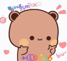 a cartoon of a teddy bear with the word biu written on it