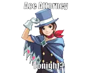 a cartoon character with the words ace attorney tonight written on it