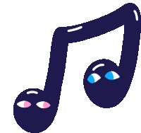 a cartoon drawing of two music notes with eyes