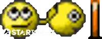 a yellow smiley face with the word start on it