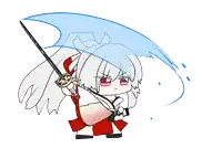 a drawing of a girl holding a sword with a blue swirl behind her