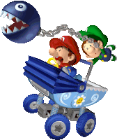 mario and luigi are riding in a toy car