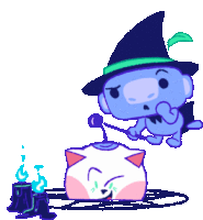 a cartoon drawing of a witch casting a spell