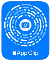 a blue app clip icon with a white camera in the center