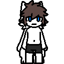 a pixel art drawing of a furry character with blue eyes .