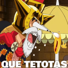 a cartoon of a man with a beard and a helmet that says " que tetotas "