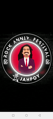 a poster for the rock anniv festival with a man in a suit