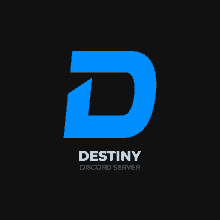 a logo for destiny discord server has a blue letter d on a black background