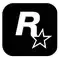 a black square with a white letter r and a star in it .