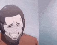 a cartoon man is laughing with his eyes closed .