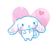 a white bunny is standing in front of a pink heart