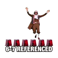 a man in a patriotic costume is jumping over a row of red cups with the words " 6-7-7 referenced " below him