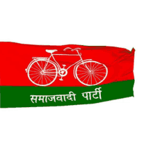 a red , green and white flag with a white bicycle on it .