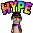 a meerkat wearing headphones and a hat with the word hype above it .
