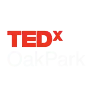 a logo for tedx oak park is displayed on a white background