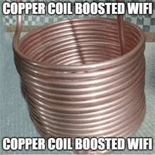 a copper coil with the words copper coil boosted wifi written on it