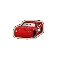 a pixel art of a red race car with the number 8