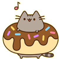 a cartoon cat is sitting on top of a chocolate donut