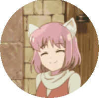 a girl with pink hair and cat ears is smiling