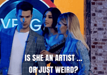 a man and two women standing in front of a sign that says vega