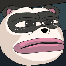 a cartoon drawing of a panda bear with a sad look on its face
