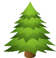 a cartoon christmas tree with a brown base