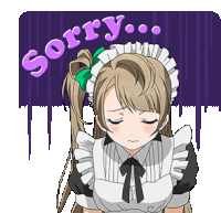 a girl in a maid outfit is kneeling down and says sorry .