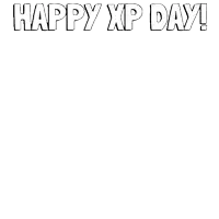 two green penguins with their arms in the air with the words happy xp day
