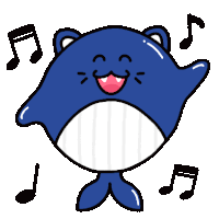 a cartoon drawing of a whale with a cat face and music notes around it