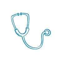 a blue drawing of a stethoscope against a white backdrop