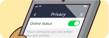 a phone screen shows a privacy screen with an x on the top