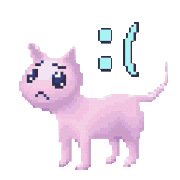 a pixel art of a pink cat with a sad face