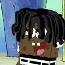 a cartoon spongebob squarepants character with dreadlocks and a big mouth .