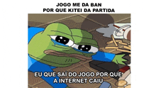 a cartoon of a frog with the words jogo me da ban por que kitei da partida below it