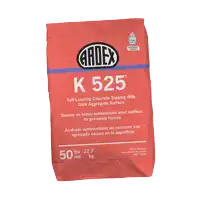 a bag of self leveling concrete topping with dark aggregate surface
