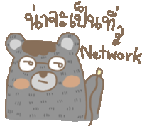 a cartoon drawing of a bear with glasses and the word network below it