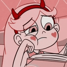 star butterfly from star vs the forces of evil is reading a book and looking sad .