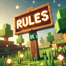 a sign that says rules in a minecraft world