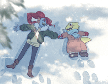 a drawing of two cartoon characters laying in the snow with a watermark that says ' egorope ' on it