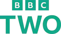 a logo for bbc two in green letters on a white background