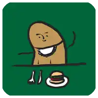 a cartoon drawing of a potato sitting at a table