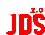 a red logo for jds 2.0 with a white background