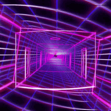 a computer generated image of a tunnel with purple and blue lights