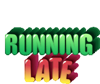 a colorful logo that says running late on it