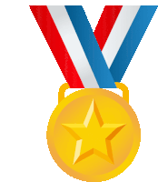 a gold medal with a star on it and red white and blue ribbons around it