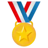 a gold medal with a star on it and red white and blue ribbons around it