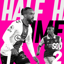 two soccer players on a pink background with the number 2