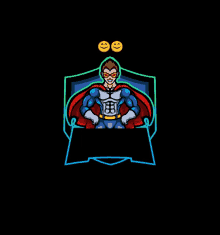 a cartoon of a man in a superhero costume with two smiley faces above him