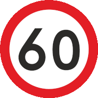 a red circle with the number 60 in the middle